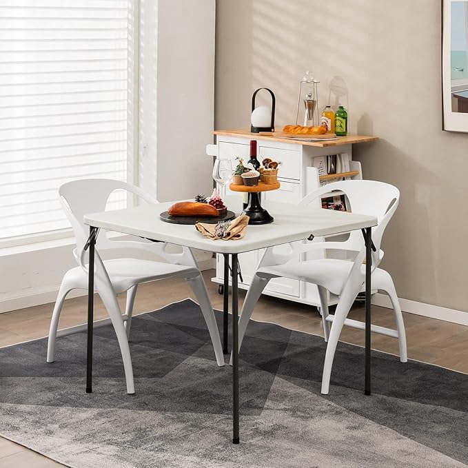 Goplus 34" Square Folding Card Table, Portable with Handle, White Indoor Outdoor Utility Table for Picnic, Party, Dining, Camping, BBQ-NeatNest