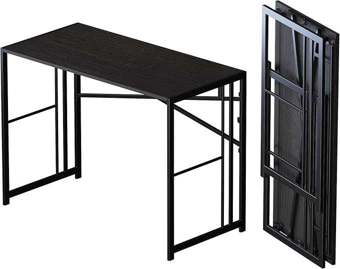Folding Desk 40 inch Writing Gaming Computer Camping Desk, No Assembly Required Home Office Table, Black-NeatNest