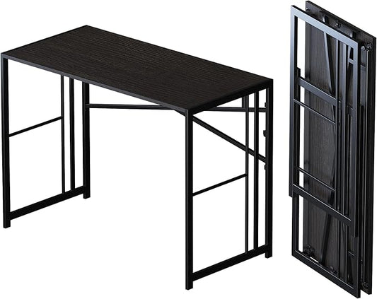 Folding Desk 40 inch Writing Gaming Computer Camping Desk, No Assembly Required Home Office Table, Black-NeatNest