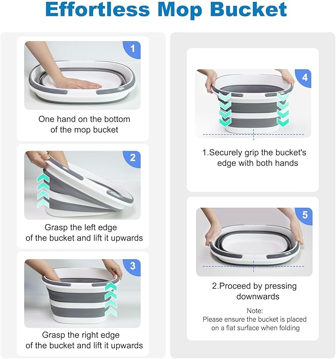 Collapsible Bucket 16L with Handles, Cleaning Mop Bucket Space Saving Foldable Silicone Tub for Laundry Storage Camping, Portable Wash Basin for Home & Car, 4.2 Gallon Compact Utility Plastic Bucket-NeatNest