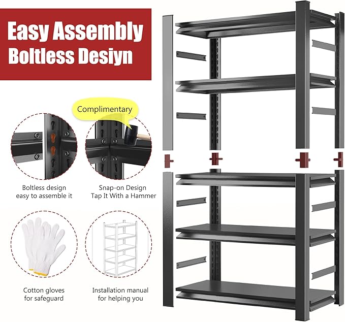 47.2" W Garage Shelving Heavy Duty Storage Shelves 5 Tier Adjustable Heavy Duty Shelving 4000LBS Metal Shelves for Garage Storage Rack Utility Rack Industrial Shelf 72" H x 47.2" W x 23.6" D-NeatNest
