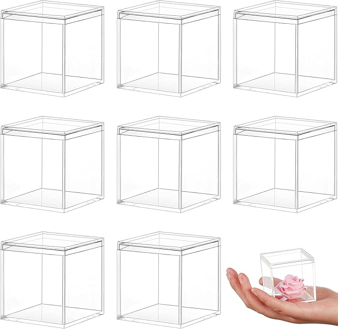 Blulu 8 Pieces Clear Acrylic Plastic Jewelry Box Mini Storage Box Mini Cube Containers with Lids for Candy Pill and Tiny Jewelry(Square,1.77 x 1.77 x 1.77 Inch)-NeatNest