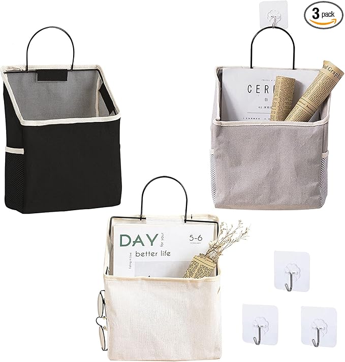 Fabric Wall Hanging Storage Caddy Bag Over the Door Pouch Organizer for Bedroom Bathroom Kitchen (3Pack-C)…-NeatNest