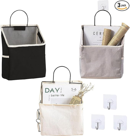 Fabric Wall Hanging Storage Caddy Bag Over the Door Pouch Organizer for Bedroom Bathroom Kitchen (3Pack-C)…-NeatNest