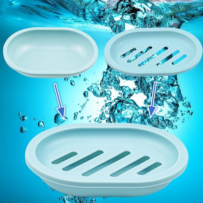 ELANE 4PCS Shower Soap Holder,Soap Dish with Drainage, Plastic Soap Box,Bar Soap Holder for Shower Bathroom Kitchen (Blue)-NeatNest