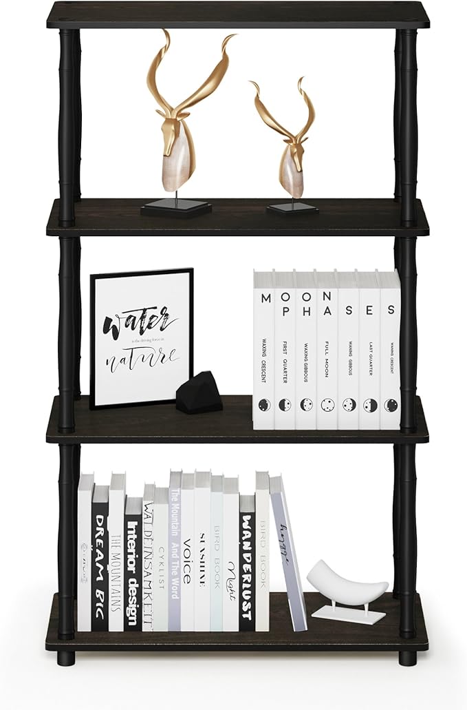 Furinno Turn-N-Tube 4-Tier Multipurpose Shelf Display Rack, Classic Tubes, Espresso/Black-NeatNest