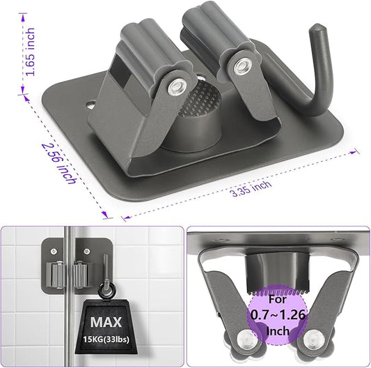 Broom Holder Wall Mount Screw Drilling, Sturdy Heavy Duty Stainless Steel Mop Gripper Rack Perforated, Perfect for Laundry Room Organizer, Fit with Laundry Kitchen Garage Garden Storage System-NeatNest