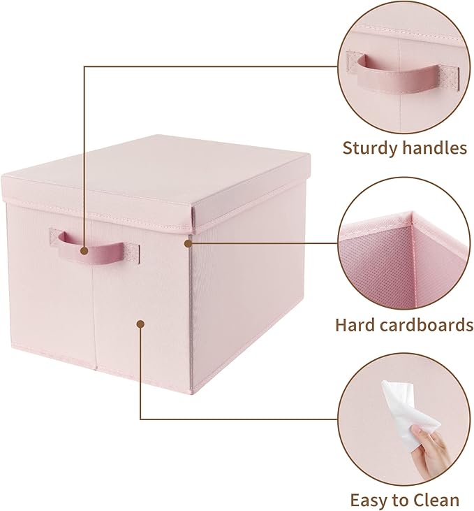 GRANNY SAYS Storage Bins Fabric, Large Storage Bins with Lids, Collapsible Storage Box Closet Shelf, Decorative Storage Baskets for Organizing Bedroom Dorm Nursery, Pink, 3-Pack-NeatNest
