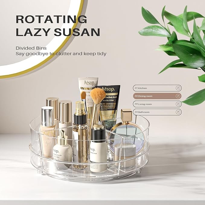 2 Pack Lazy Susan Organizer, 9 inch Rotating Storage Organizer with 4 Removable Bins, Lazy Susan Turntable Organizer for Fridge, Kitchen, Vanity, Cabinet-NeatNest