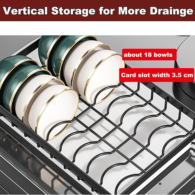 Dish Drying Rack,Dish Racks Drainer,Over The Sink Dish Drainer Drying Rack 3 Tier with Drain Tray,Chopsticks Rack,Knife Holder