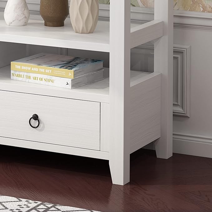 Karl home Console Table with 3 Bottom Drawers, 57.9" W Sofa Side Table Entryway Desk with 3 Storage Cubbies 1 Open Shelf, Vintage TV Stand for Hallway Living Room Office, White 29.9" H-NeatNest