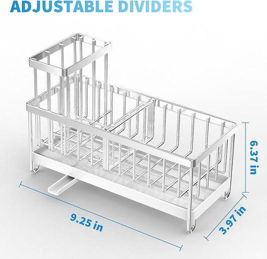 Cisily Silver Sponge Holder for Kitchen Sink, Sink Caddy Organizer with High Brush Holder, Kitchen Countertop Organizers and Storage Essentials, Rustproof 304 Stainless Steel, Soap Dispenser Organize-NeatNest