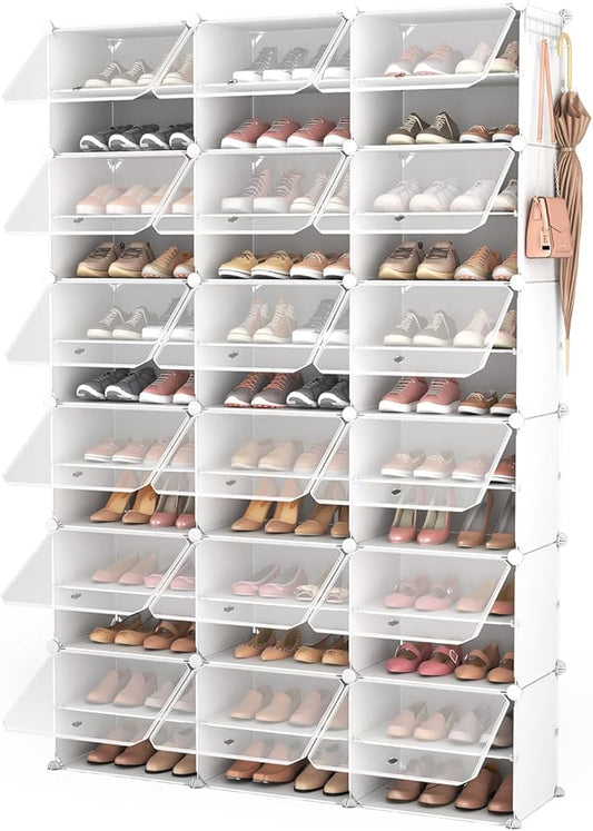 ROJASOP Portable Shoe Rack Organizer with Door, 72 Pairs White Shoe Storage Cabine Covered Shoe Rack Shoe Organizer for Closet Entryway Garage Closed Shoe Rack Organizer Cabinet with Doors-NeatNest