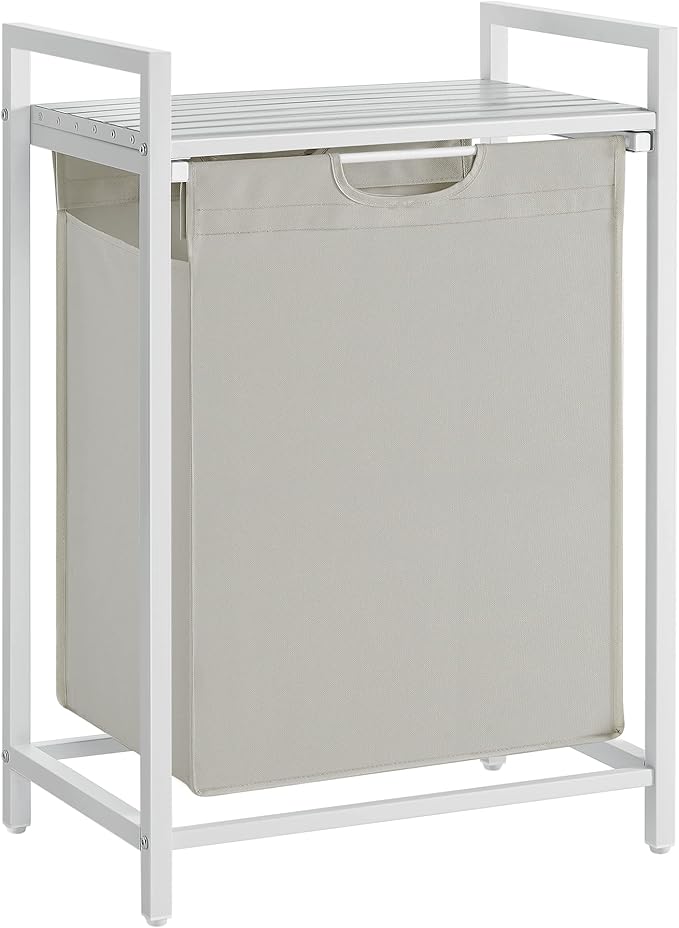 VASAGLE Laundry Hamper, Laundry Basket, Laundry Sorter with A Pull-Out and Removable Bag, Shelf, Metal Frame, 17.2 Gallons (65 L), 19.7 x 13 x 28.4 Inches, White UBLH101W01-NeatNest