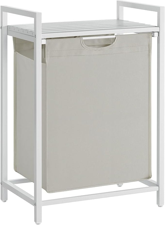 VASAGLE Laundry Hamper, Laundry Basket, Laundry Sorter with A Pull-Out and Removable Bag, Shelf, Metal Frame, 17.2 Gallons (65 L), 19.7 x 13 x 28.4 Inches, White UBLH101W01-NeatNest