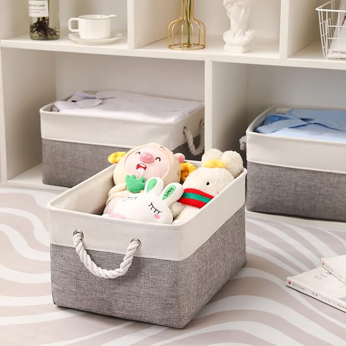 combocube 15.7 x 11.8 x 8.2 Inch Fabric Storage Bins for Shelves, Linen Storage Organizer Storage Basket with Ropes for Laundry, Home, Closet, Office, Clothes, Toys Organizer-NeatNest