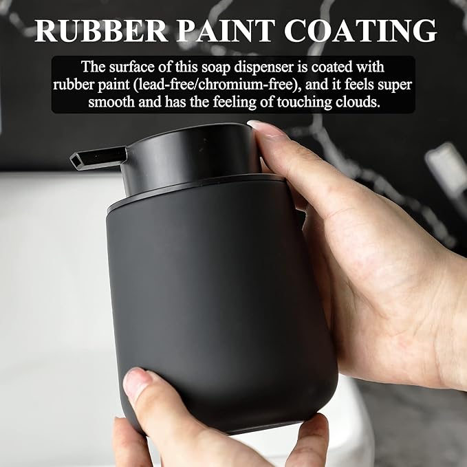 BosilunLife Foam Hand Soap Dispenser - 12 oz Bathroom Lotion Hand Pump Dispenser Black Foaming Hand Soap Dispenser Ceramic Dish Liquid Dispenser for Kitchen Hand Wash Dispenser (Rubber Paint)-NeatNest