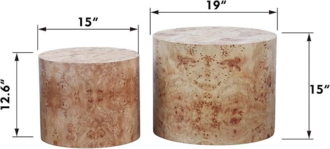 kevinplus Round Nesting Coffee Table, Farmhouse Small Coffee Table Modern Side Table End Table Set of 2 for Living Room Bedroom, No Assembly, Natural Burl