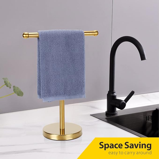 Hand Towel Holder Gold, Hand Towel Rack Stand with Heavy Weighted Base, Countertop Hand Towel Holder Stand for Bathroom，SUS304 Stainless Steel (Gold)