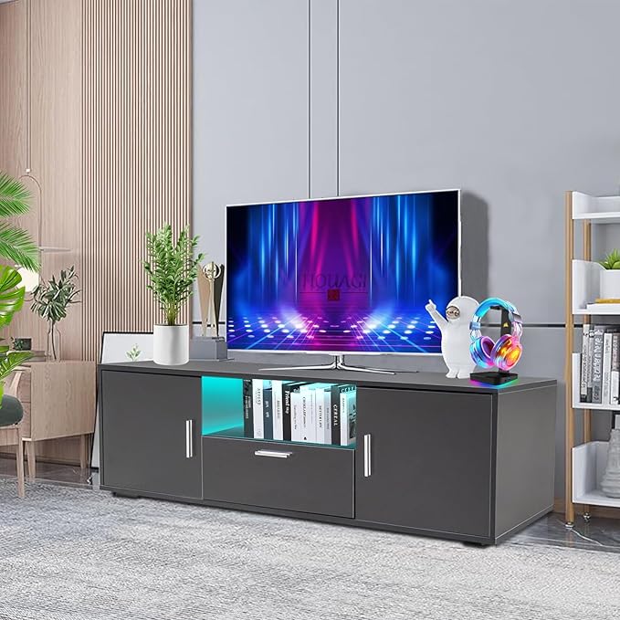 HOUAGI TV Stand for TVs up to 55 inch, LED Entertainment Center with Storage Television Console, Ideal for Living Room and Bedroom Furniture(Black)-NeatNest