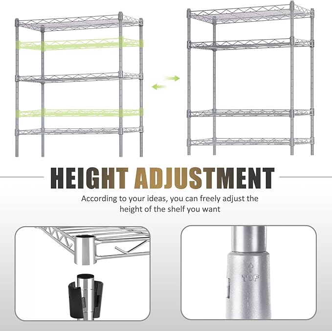5-Tier Metal Shelving Unit Storage Shelves Metal Shelves 48"x17"x12" Heavy Duty Metal Storage Rack Wire Rack NSF Height Adjustable for Home Kitchen Bathroom Garage Shelving(Chrome)