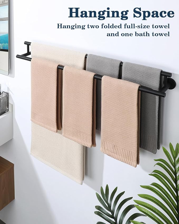 Alise Double Bath Towel Bars Towel Racks for Bathroom Lavatory,Wall Mount Towel Holder SUS304 Stainless Steel Towel Hanger Rail 32 Inch,GYT6902-800-B Matte Black
