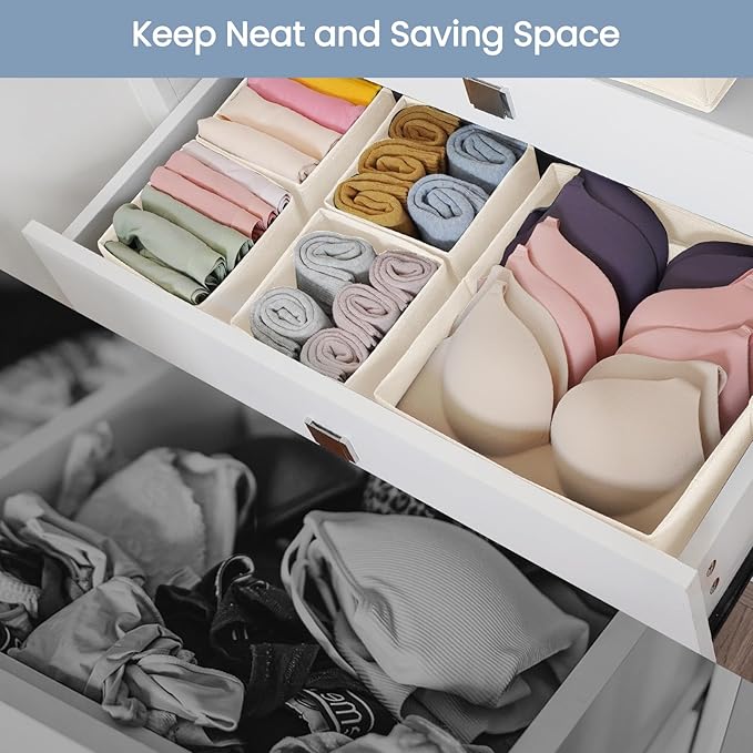 Criusia Drawer Organizer Clothes,16 Pack Underwear Drawer Organizers, Foldable Closet Organizers and Storage Dresser Drawer Dividers Clothing Organizer for Clothes, Socks, Scarves, Bra, Ties (Beige)-NeatNest