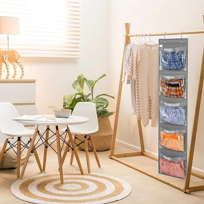 Day of Week Kids Clothes Organizer Weekly Hanging Closet Organizer Monday to Friday School Clothing Storage (GREY)-NeatNest