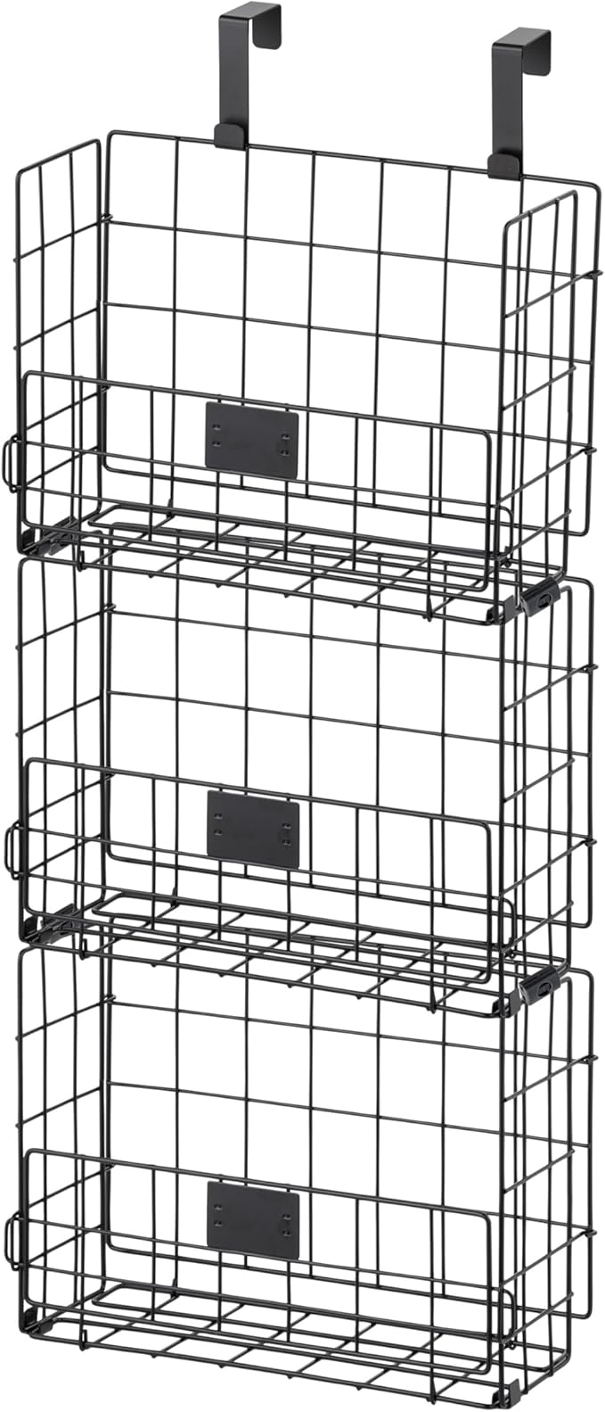 IRIS USA Over The Door Organizer, 3 Pack, Hanging or Wall Mounted Metal Wire Basket, Spice Rack Bathroom Cabinet Closet Laundry Pantry Door Organizer, Wall Baskets, Durable Easy Assembly, Black