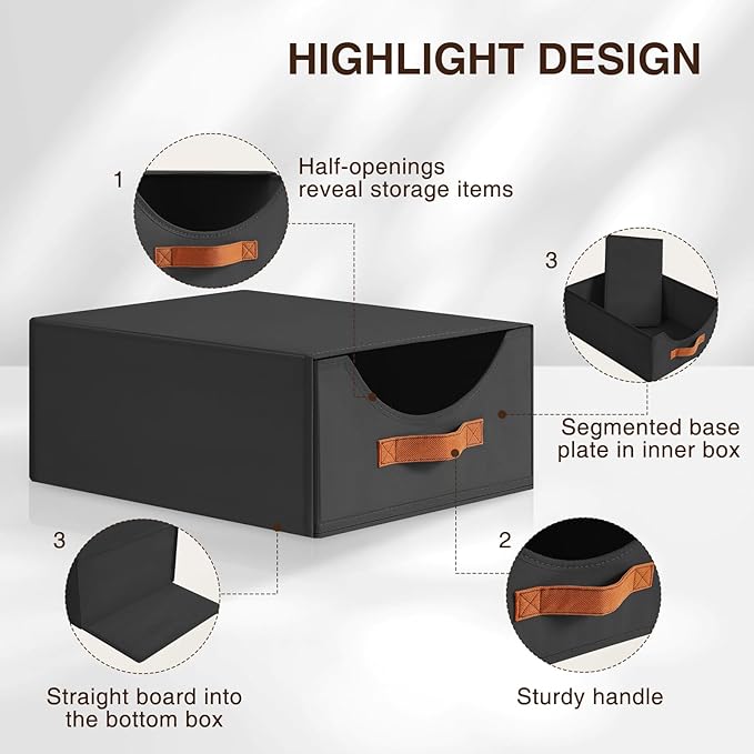 Closet Organizers and Storage - Large Stackable Storage Bins with Drawer, Fabric Bins for Organization, Collapsible Drawer Organizer Clothes for Bedroom, Living Room, 2 Pack, Black-NeatNest