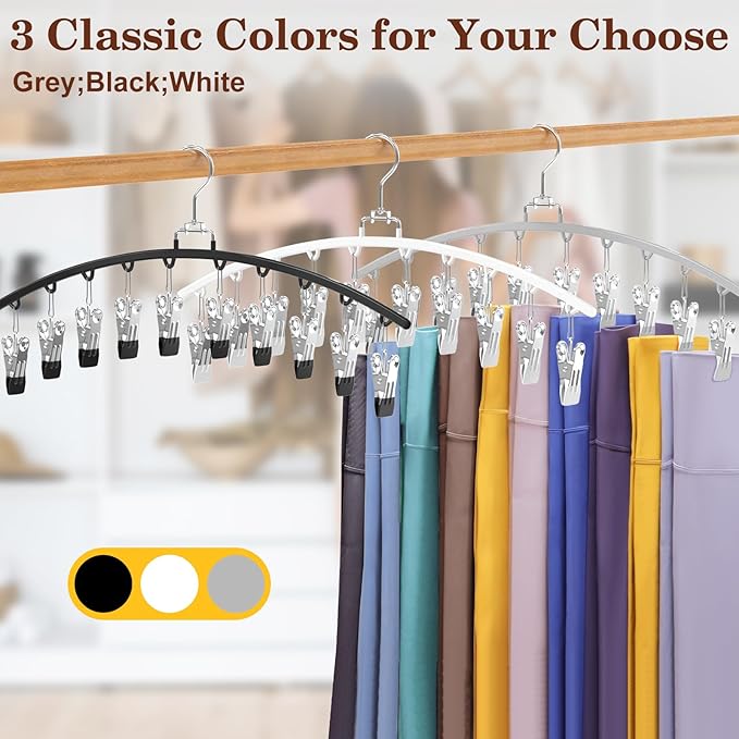 2 Pack Legging Organizer for Closet 360° Swivel, Metal Gym Clothes Organizer w/20 Clips Holds 20 Leggings, Hangers Space Saving, Closet Organizers and Storage, Room Organization Essentials, Grey-NeatNest