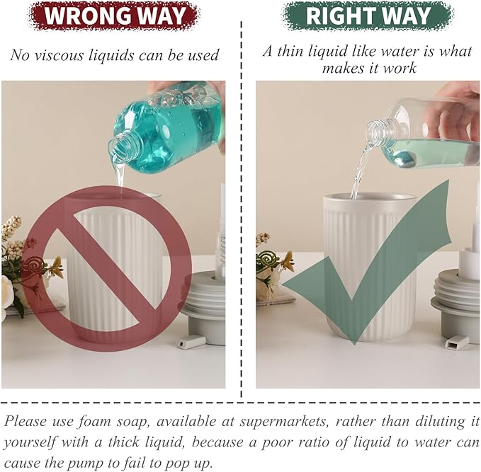 BosilunLife Foaming Soap Dispenser Set - Grey Ceramic Foam Hand Soap Dispenser 12oz with Rust Proof Pump, Easy Pressing & Refillable,4Pcs Clear Stickers for Kitchen, Bathroom - 2 Pack-NeatNest