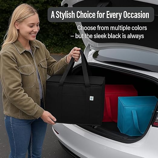 2-Pack, XL-Large Insulated Grocery Shopping Bags, Black, Reusable Bag,Thermal Zipper,Collapsible,Tote,Cooler,Food Transport hot and Cold,Camping, delivery Groceries Freezer-NeatNest