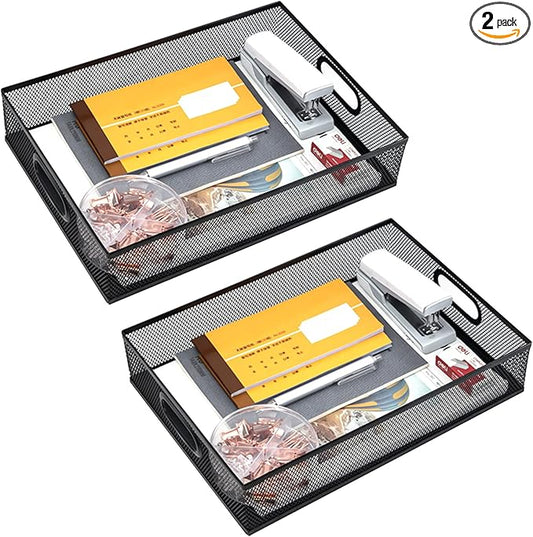 2Pcs Desk Drawer Organizer, Stable Metal Mesh Desk Storage Tray, Versatile Storage Box Set for Office Home Supplies,13 x 9 inches-NeatNest