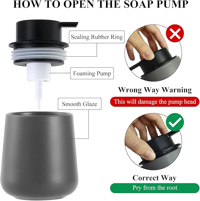BosilunLife Foam Soap Dispenser - 12 oz Bathroom Lotion Hand Pump Dispenser Grey Foaming Soap Dispenser Ceramic Dish Liquid Dispenser for Kitchen Hand Wash Dispenser-NeatNest