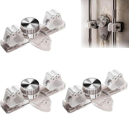 Broom Hanger Mop Hanger, Wall Mount Mop Grippers, No Punching Required Broom Hanger Organizer for Bathroom, Kitchen, Laundry Room, Home Garden, Garage Storage and Organization Rack (Transparent)