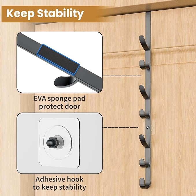 Over The Door Hooks, Metal Door Hooks for Hanging,Door Purse Organizer for Door Coat Hanger, Back of Shower for Hanging Towel Rack Clothes, Hat, Bathroom Bathroom Dorm Bedroom Closet (Black-4Packs)