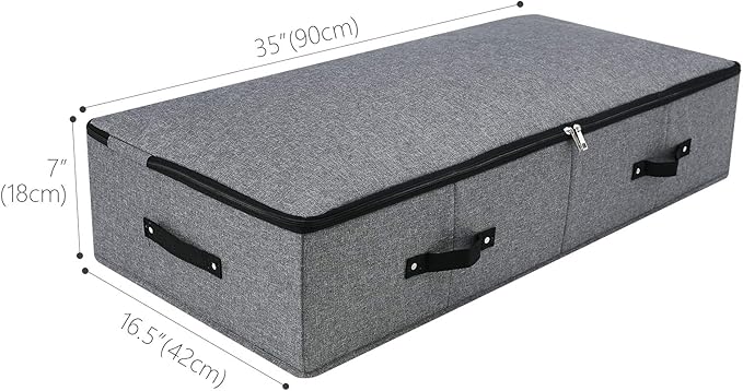 2PCS Foldable Blankets Clothes Comforters Storage Bin Organizer with Plastic Support Liner for Blankets, Towels, Comforter, Sweaters, Linen Sheets, Wrapping Paper, Black Grey-NeatNest