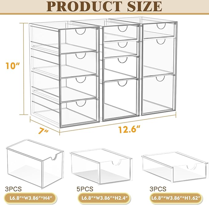 Arcylic Makeup Organzier with 11 Drawers, Clear Storage Drawers, Bathroom Makeup Organizer for Palettes, Cosmetic, and Beauty Supplies,Ideal for Vanity, Cabinet,Desk Organization-NeatNest