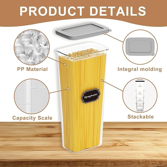 Airtight Food Storage Containers With Lids 7pcs Organization Canisters Kitchen Bpa Free Plastic Pantry Containers Storage Set for Pasta, Cereal, Dry Food, Flour and Sugar-60 Labels