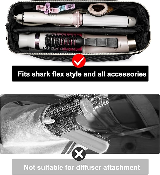 Hair Tools Travel Bag for Shark Flexstyle Dyson, Quilted Case Organizer Bag, Gift for Women Hair Accessories Storage Bag, Travel Hairdryer Portable Bag for Women, Black-NeatNest
