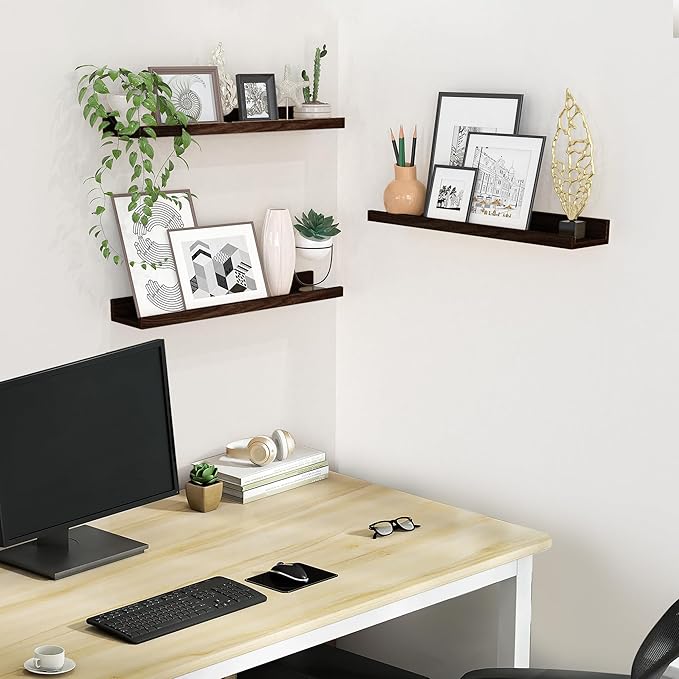 Floating Shelves Wall Mounted Set of 2,Wall Shelves for Decor Storage 23.6 Inch, Wall Mounted Wood Shelves for Bedroom, Living Room, Bathroom, Kitchen, Office,Walnut-NeatNest