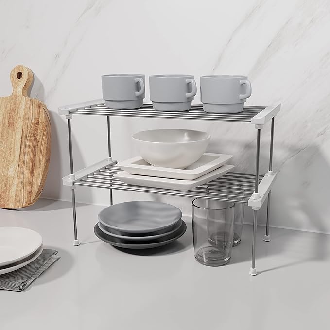carrotez Cabinet Organizer Shelf, Set of 2 Stackable Kitchen Counter Shelves, Kitchen Cabinet Organizers and Storage, Pantry Storage Shelf Organizer, 15.7 x 7.8 x 6.1 - White-NeatNest