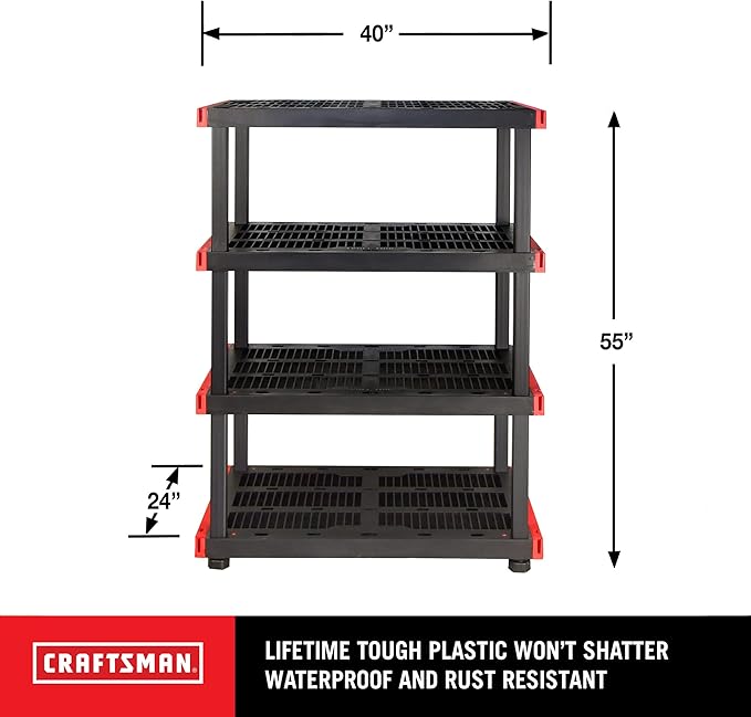 CX Craftsman, 4-Tier Highly Durable Storage Rack, 200lbs/shelf, (55”H x 40”W x 24”D), Interlocking Shelving Unit and Weather-Resistant Design, American Made Garage Shelf-NeatNest