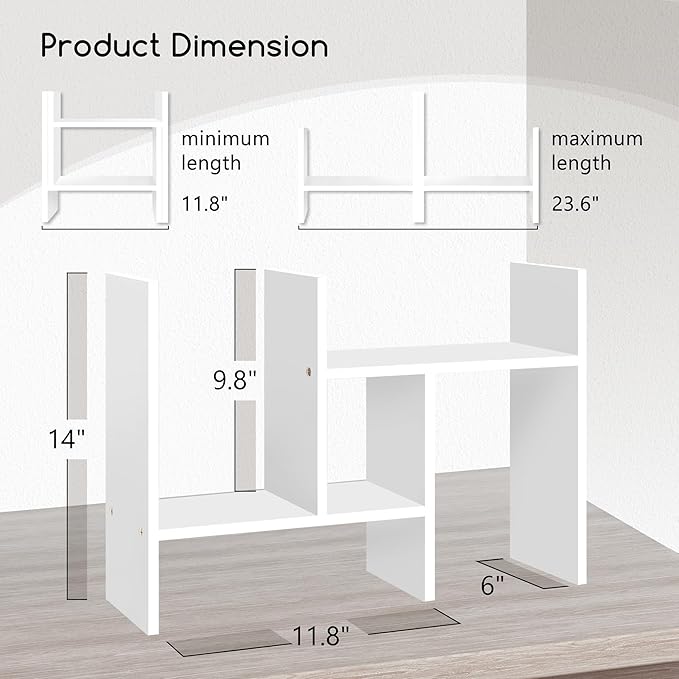 Jerry & Maggie Desktop Organizer Office Storage Rack Adjustable Wood Display Shelf Free Style Double H, Multi-Functional Mini Bookshelf for Desk Natural Stand (White)-NeatNest