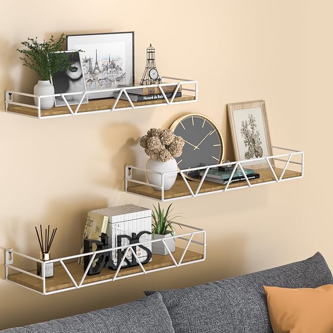 Floating Shelves Set of 3, Home Wood Wall Shelf, Farmhouse Shelf for Bedroom, Wall Mounted Floating Shelf for Living Room, Bedroom, Bathroom, Kitchen, Office (White)-NeatNest