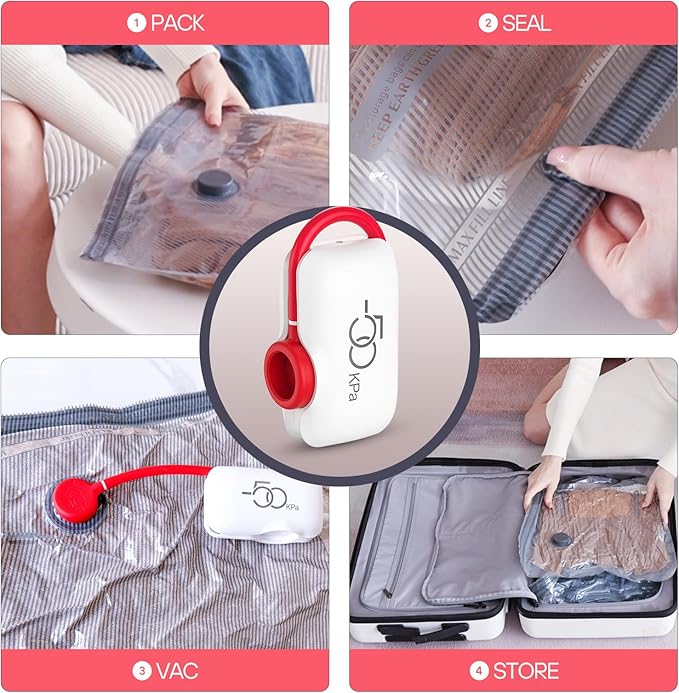 VMstr Vacuum Storage Bags With Electric Pump (D/C Powered), 15 Pack Travel Compression Sealing Bags for Clothes and Clothing Luggage Suitcase Packing, Carry-on Travel Size-NeatNest