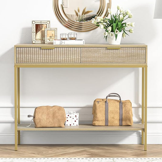 Anmytek Console Table with Storage, Wood Entryway Table with 2 Drawers, Narrow Long Sofa Table Hallway Foyer Table with Storage Shelves Behind Couch Table for Living Room, H0117-NeatNest