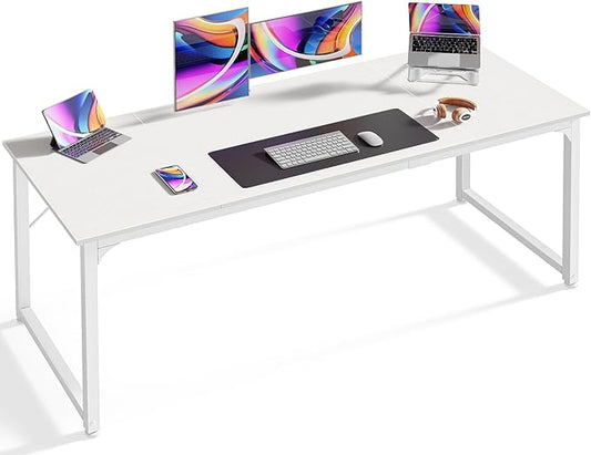 Huuger Computer Desk, 63 Inch Office Desk, Gaming Desk with Storage, Writing Desk Work Desk for Home Office, Study, Modern Simple Desk, Large Legroom, Metal Frame, White-NeatNest