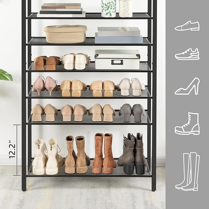 10-Tier Shoe Rack, Shoe Organizer for Entryway, Large Capacity Shoe Shelf, for 36-40 Pairs of Shoes, Stable Sturdy, Shoe Storage with 9 Metal Mesh Shelves, Rustic Brown SRHR1101Z-NeatNest